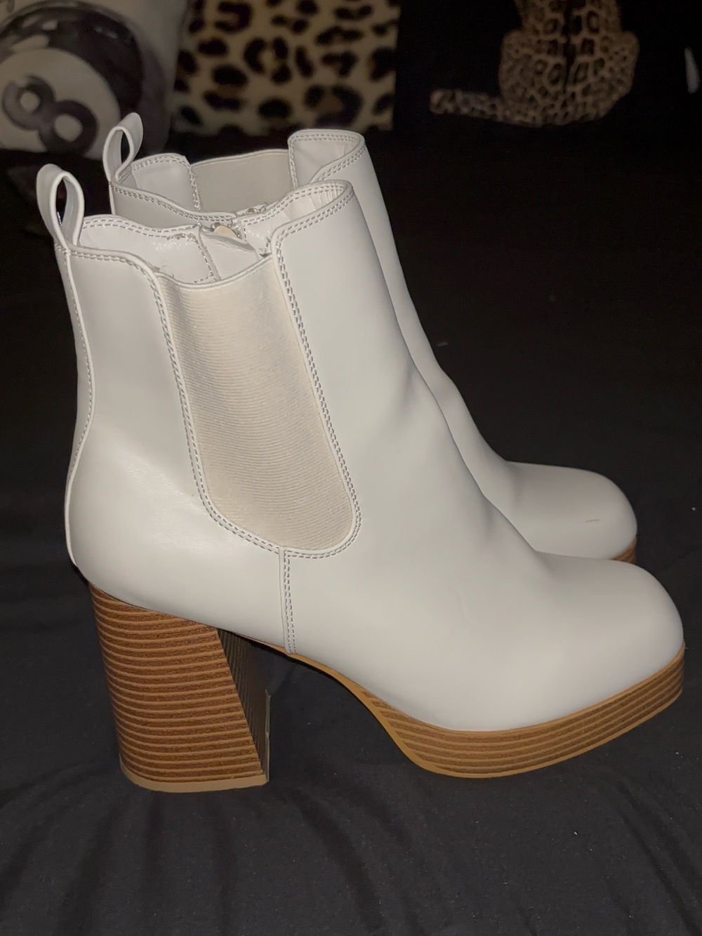True Craft White Chelsea Platform Ankle Boots with Stacked Wood Heel